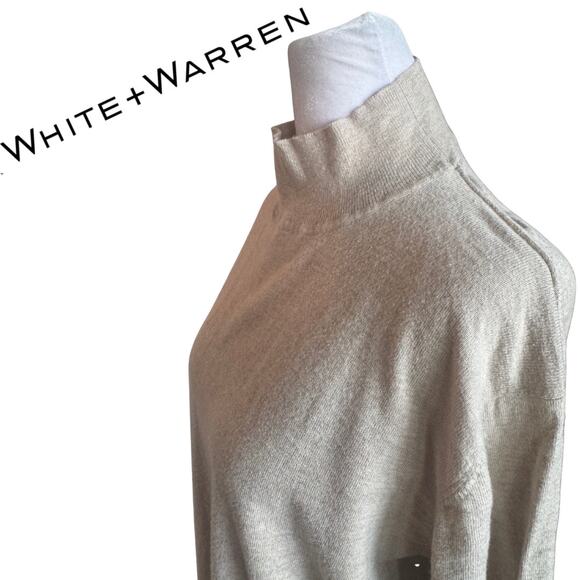 White + Warren cotton Silk Blend Sift Mock Neck Pullover Tan Sweater VGC - Picture 4 of 9